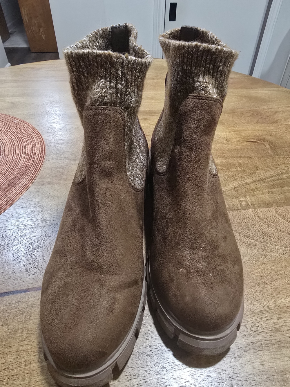 Soda Brown Suede Knit Ankle Booties